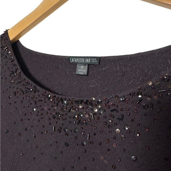 Lafayette 148 | 100% Cashmere Beaded Flutter Sleeve Top | Womens Size Medium - Picture 2 of 5